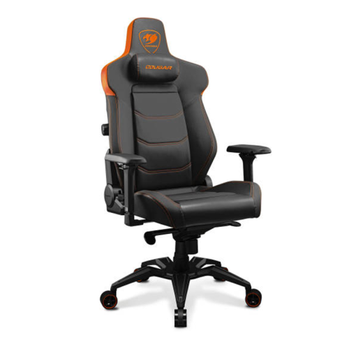 COUGAR ARMOR EVO 4-way Lumbar Support Gaming Chair, Breathable Premium PVC Leather, Full Steel Frame, 4D Adjustable Armrest, Class 4 Gas Lift Cylinder, Extra-Size Wheels, Black-Orange | 3MEVOORB.0001